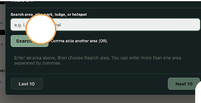 Recent locations search box with Arenal search area